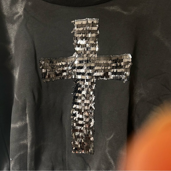 New‎ POL Black Sequin Detail Top with bleach like distressing. Size small - Picture 3 of 10